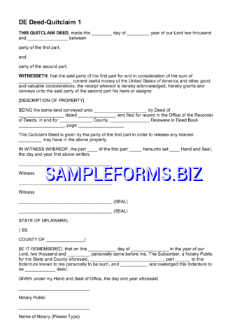 Delaware Quitclaim Deed Form pdf free